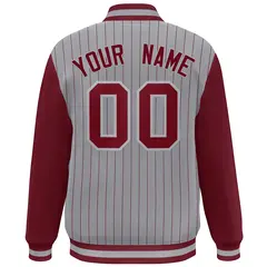 Gray Crimson Stripe Raglan Varsity Bomber Jacket 4