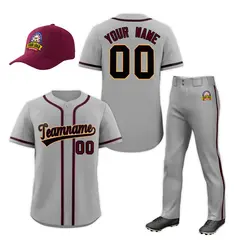 Gray Crimson Team Baseball Jersey Pants Hat Package