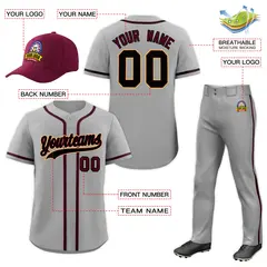 Gray Crimson Team Baseball Jersey Pants Hat Package 2