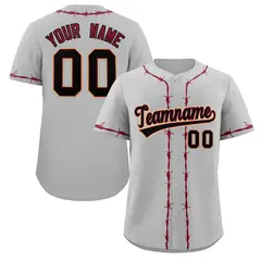 Gray Crimson Thorns Ribbed Authentic Classic Baseball Jersey 1