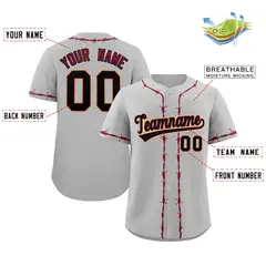 Gray Crimson Thorns Ribbed Authentic Classic Baseball Jersey 2