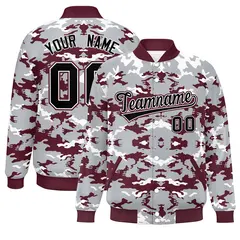 Gray Crimson-White Camo Varsity Full-Snap Letterman Jacket