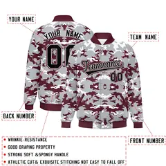 Gray Crimson-White Camo Varsity Full-Snap Letterman Jacket 2