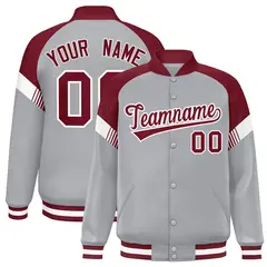 Gray Crimson-White Color Block Varsity Letterman Jacket 1