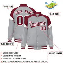Gray Crimson-White Color Block Varsity Letterman Jacket 2