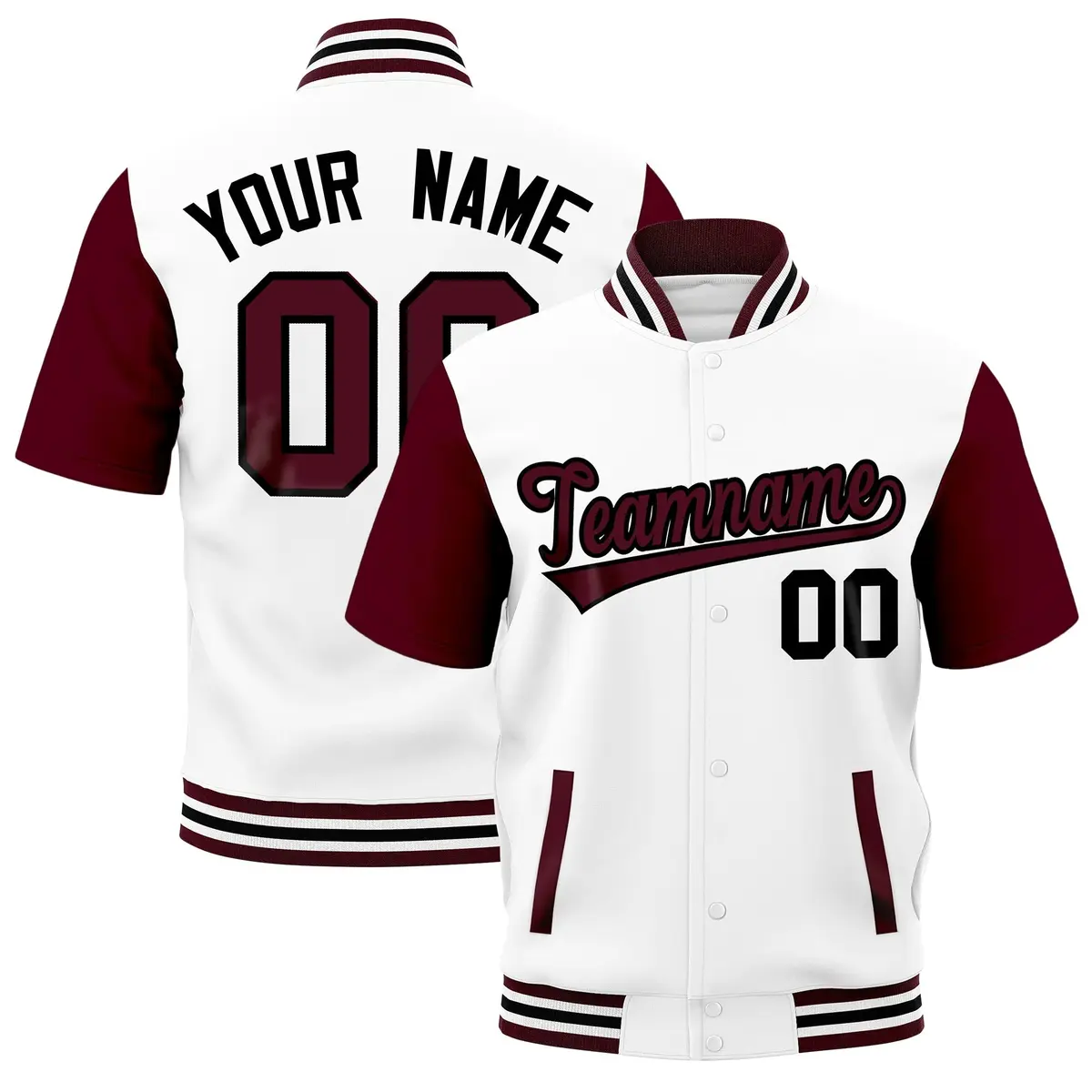 Gray Crimson White Full-Snap Short Sleeve Varsity Jacket