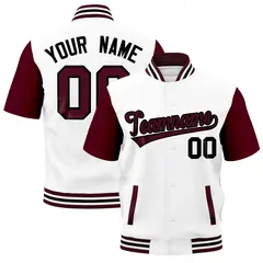 Gray Crimson White Full-Snap Short Sleeve Varsity Jacket 1