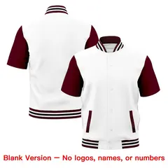 Gray Crimson White Full-Snap Short Sleeve Varsity Jacket 7