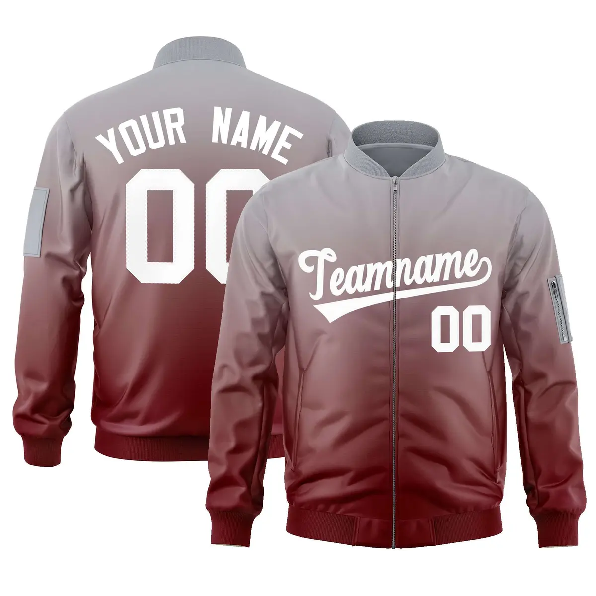 Gray Crimson-White Gradient Varsity Letterman Bomber Jacket