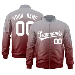 Gray Crimson-White Gradient Varsity Letterman Bomber Jacket