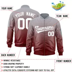 Gray Crimson-White Gradient Varsity Letterman Bomber Jacket 2