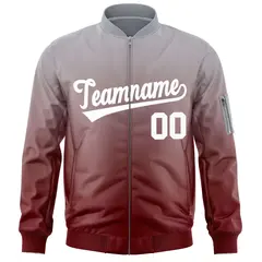 Gray Crimson-White Gradient Varsity Letterman Bomber Jacket 3