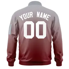 Gray Crimson-White Gradient Varsity Letterman Bomber Jacket 4