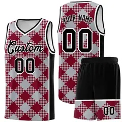 Gray Crimson-White Grid Basketball Kits For Team 1