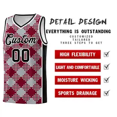 Gray Crimson-White Grid Basketball Kits For Team 2