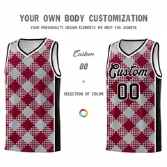 Gray Crimson-White Grid Basketball Kits For Team 3