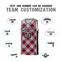 Gray Crimson-White Grid Basketball Kits For Team 4