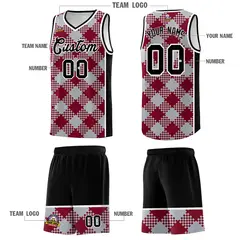Gray Crimson-White Grid Basketball Kits For Team 5