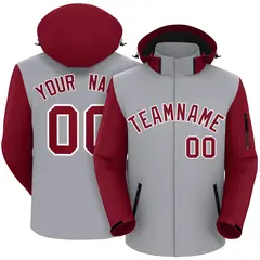 Gray Crimson-White Raglan Sleeves Waterproof Jacket