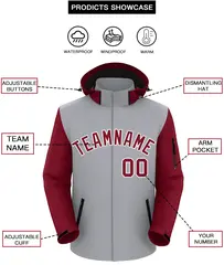 Gray Crimson-White Raglan Sleeves Waterproof Jacket 2