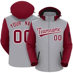 Gray Crimson-White Raglan Sleeves Waterproof Jacket