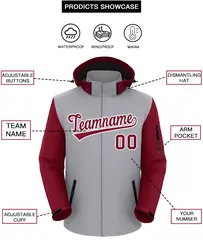 Gray Crimson-White Raglan Sleeves Waterproof Jacket 2