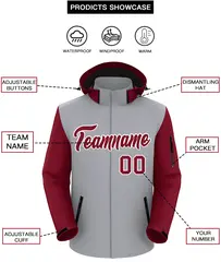 Gray Crimson-White Raglan Sleeves Waterproof Jacket 2