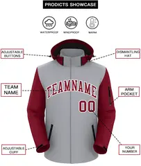Gray Crimson-White Raglan Sleeves Waterproof Jacket 2