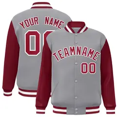 Gray Crimson-White Raglan Varsity Full-Snap Letterman Jacket