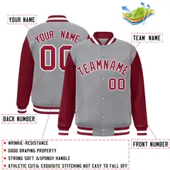 Gray Crimson-White Raglan Varsity Full-Snap Letterman Jacket 2