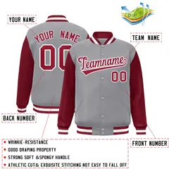 Gray Crimson-White Raglan Varsity Full-Snap Letterman Jacket 2