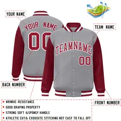 Gray Crimson-White Raglan Varsity Full-Snap Letterman Jacket 2