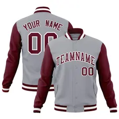 Gray Crimson-White Raglan Varsity Full-Snap Letterman Jacket 1