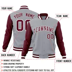 Gray Crimson-White Raglan Varsity Full-Snap Letterman Jacket 4