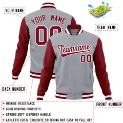 Gray Crimson-White Raglan Varsity Full-Snap Letterman Jacket 4