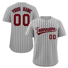 Gray Crimson-White Stripe Fashion Baseball Jersey