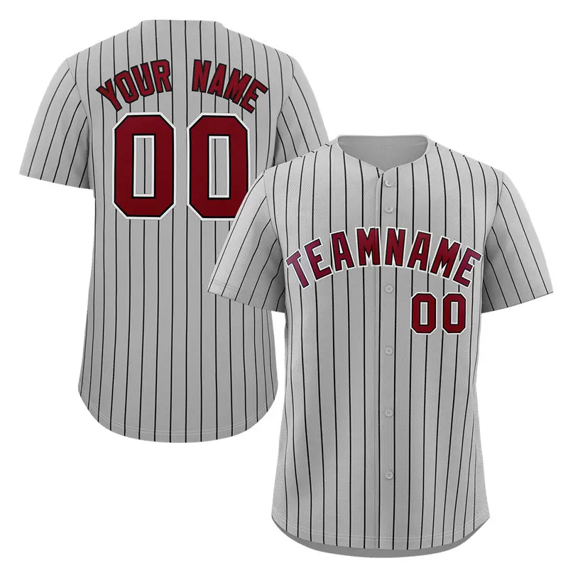 Gray Crimson-White Stripe Fashion Baseball Jersey