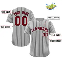 Gray Crimson-White Stripe Fashion Baseball Jersey 2