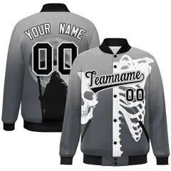 Gray Dark Gray Black Halloween Skeleton Graffiti Varsity Jacket Moisture-Wicking 1