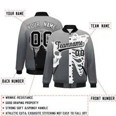 Gray Dark Gray Black Halloween Skeleton Graffiti Varsity Jacket Moisture-Wicking 2