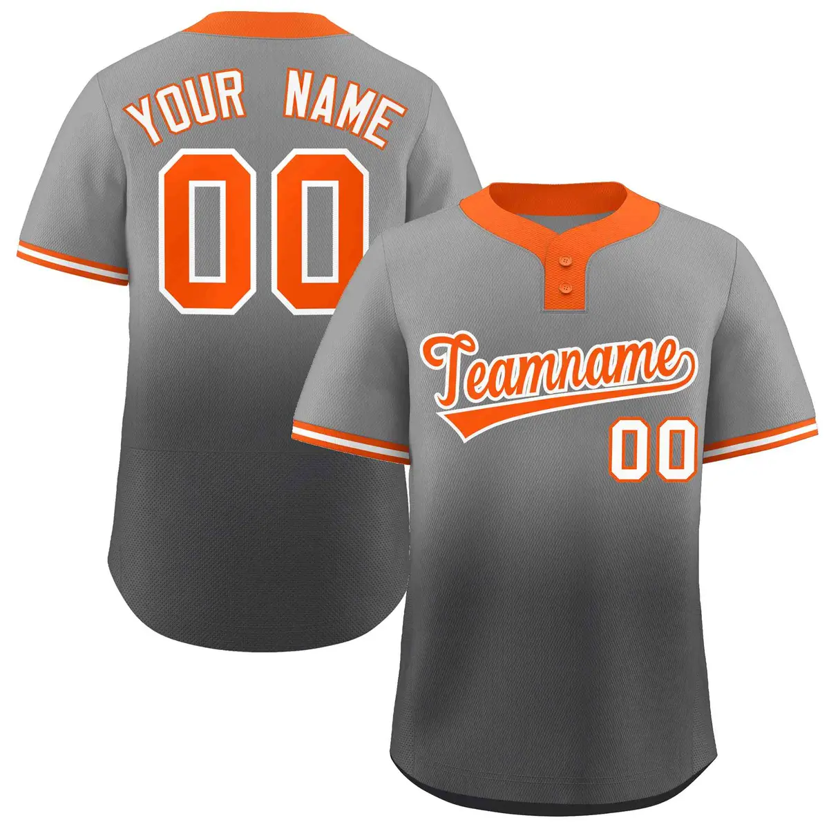 Gray Dark Gray Orange-White Gradient Two-Button Softball Jersey