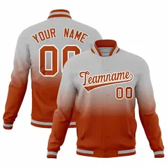 Gray Dark Orange Gradient Full-Snap Varsity Letterman Jacket 1