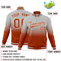 Gray Dark Orange Gradient Full-Snap Varsity Letterman Jacket 2