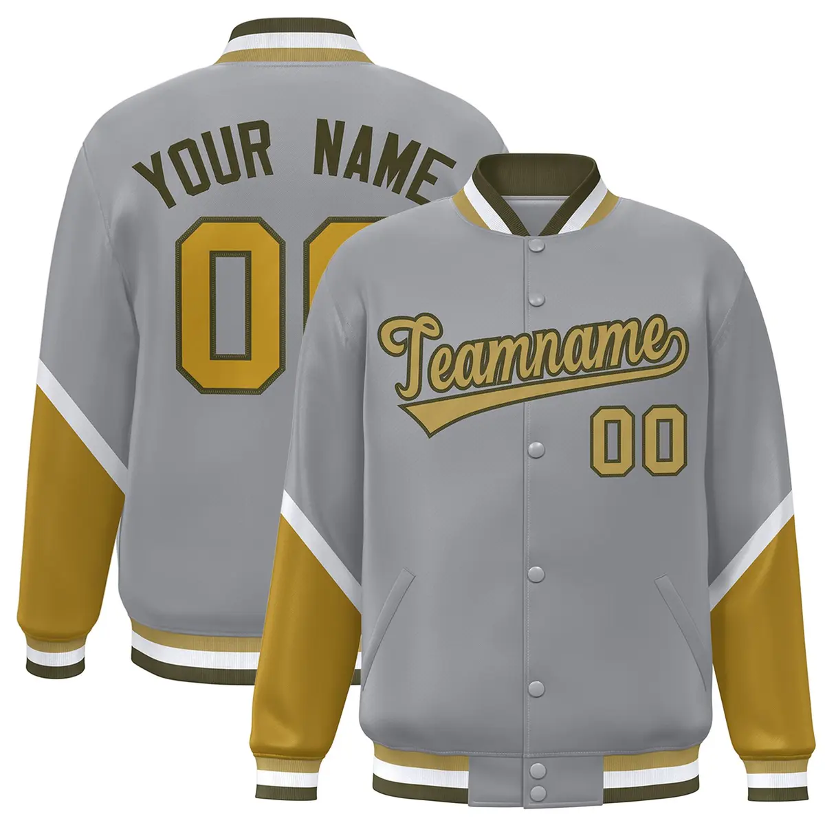 Gray Desert Yellow Color Block Full-Snap Varsity Letterman Baseball Jacket