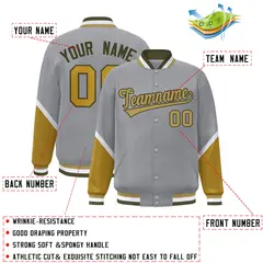 Gray Desert Yellow Color Block Full-Snap Varsity Letterman Baseball Jacket 2