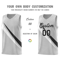 Gray Diagonal Pinstripe Color Block Basketball Jersey 3
