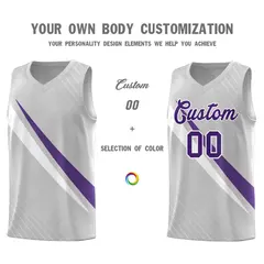 Gray Diagonal Pinstripe Color Block Basketball Jersey 3