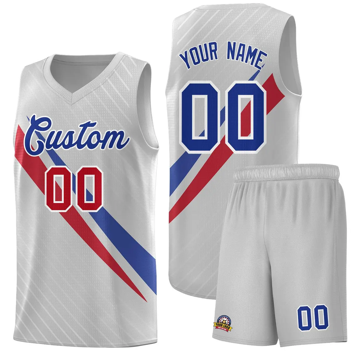 Gray Diagonal Pinstripe Color Block Basketball Jersey