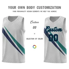 Gray Diagonal Pinstripe Color Block Basketball Jersey 3