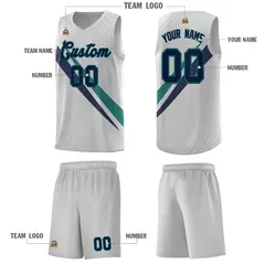 Gray Diagonal Pinstripe Color Block Basketball Jersey 5